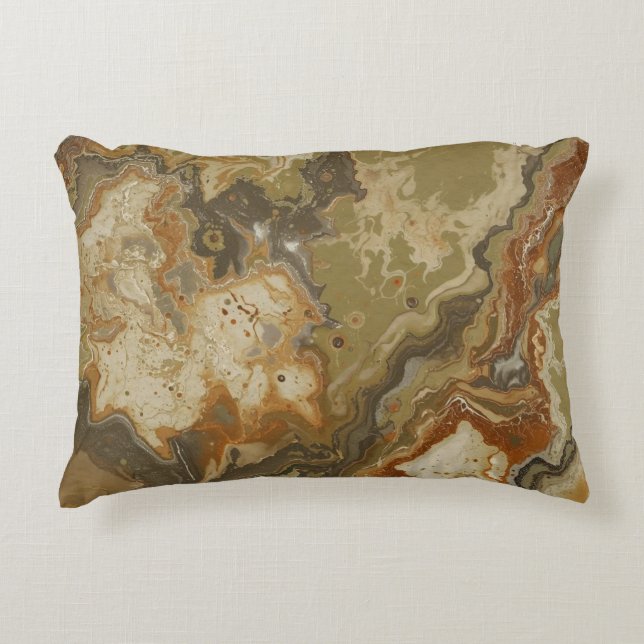 Almofada Decorativa Impressão de Oliva Verde Ámbar Abstrata Rústica (Frente)