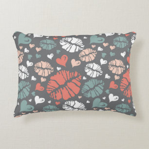 Almofada Decorativa Impressão do beijo e teste padrão do coração
