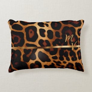 Almofada Decorativa Impressão do Leopardo Chic e Monograma Dourado