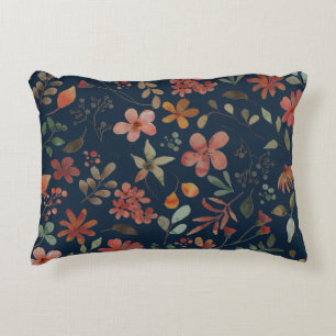 Almofada Decorativa Impressão Floral de Aquarela Antiquada no Marinho