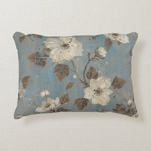 Almofada Decorativa Impressão Floral Marrom Cacau Azul Claro Rústico