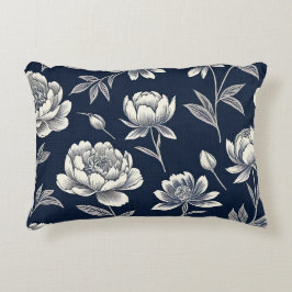Almofada Decorativa impressão floral vintage azul e branco