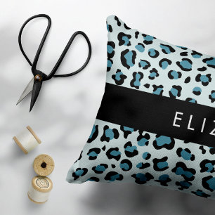 Almofada Decorativa Impressão Leopardo, Manchas, Leopardo Azul, Seu No