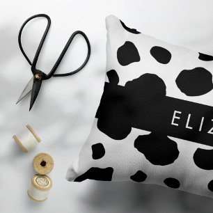 Almofada Decorativa Impressão, Pontos De Vaca, Preto E Branco, Seu Nom