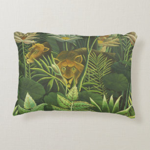 Almofada Decorativa Impressão Vintage de Leão na Selva Tropical de Hen