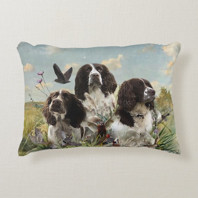 Almofada Decorativa Inglês Springer Spaniels, Arte (Frente)