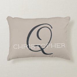 Almofada Decorativa Inicial Q de Nome Personalizado Neutro Bege Taupe