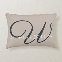 Almofada Decorativa Inicial W Moderno Bege Taupe Monograma Neutro