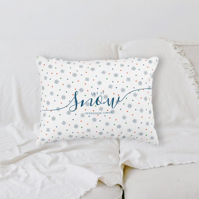 Almofada Decorativa Inverno deixe neve costume (Elegant Let it snow personalized pillow with snowflakes and dots)