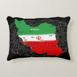 Almofada Decorativa Iran Map with Flag and Emblem<br><div class="desc">Iran Political Map with capital Tehran,  national borders,  most important cities,  rivers and lakes. The Iranian Flag Colors are superposed on the Map Silhouette. Vector Illustration by BluedarkArt TheChameleonArt</div>