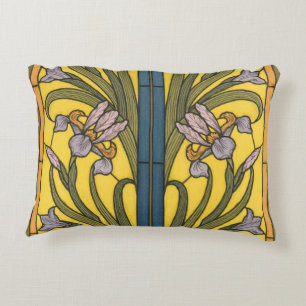 Almofada Decorativa Iris Flower Art Nouveau Padrão De Vidro Obtido