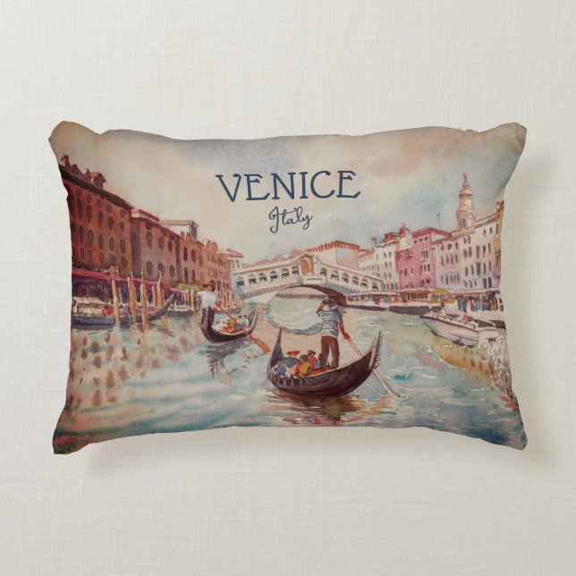 Almofada Decorativa Itália Viagem - Souvenir de aquarela VENICE (Frente)