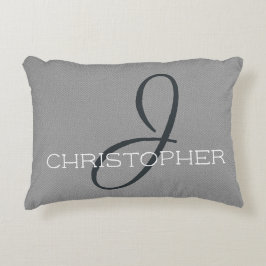 Almofada Decorativa J Nome Personalizado Inicial Cinza Branca Preta