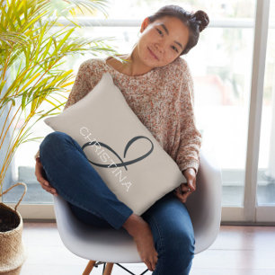 Almofada Decorativa J Nome Personalizado Inicial Neutro Bege Taupe