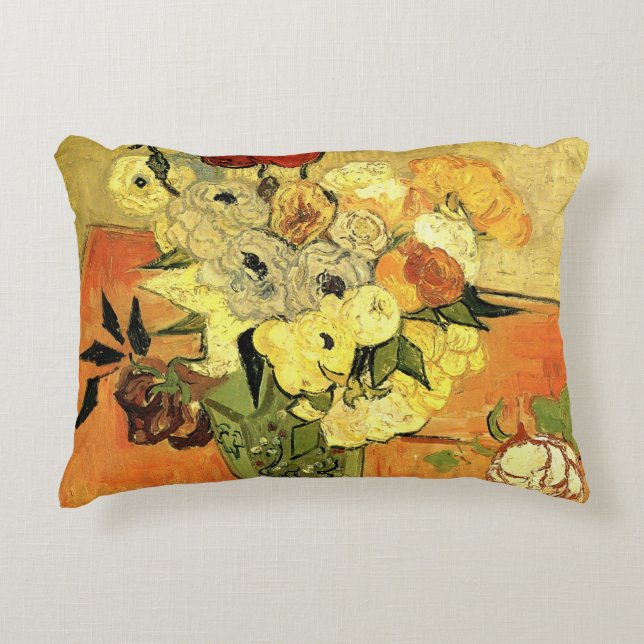 Almofada Decorativa Japonês Vase, Rosas, Anemones por Vincent van Gogh (Frente)