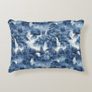 Almofada Decorativa Jardim d'água japonês em porcelana branca azul