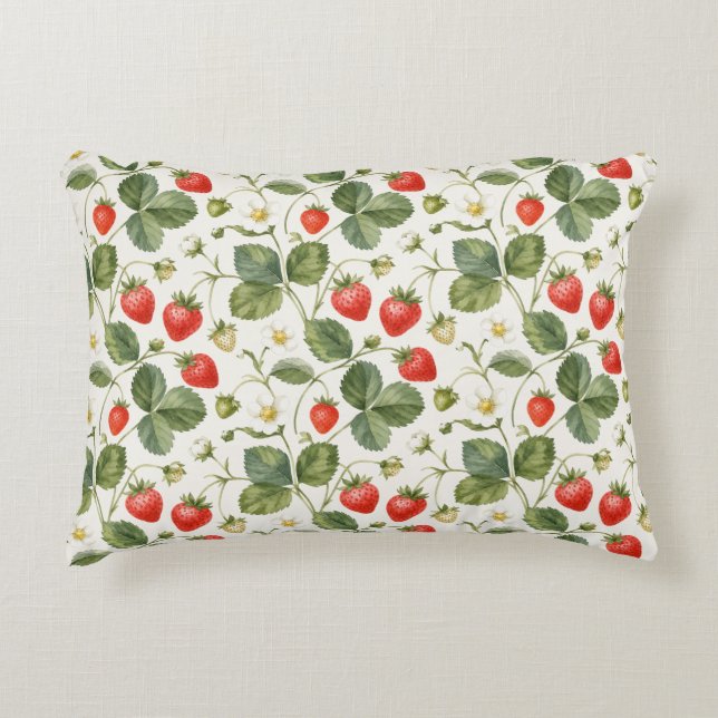Almofada Decorativa Jardim de Frutas de Verão de Morango Moderno (Frente)