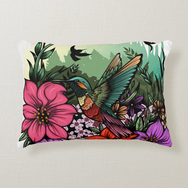 Almofada Decorativa Jardim do Hummingbird (Frente)