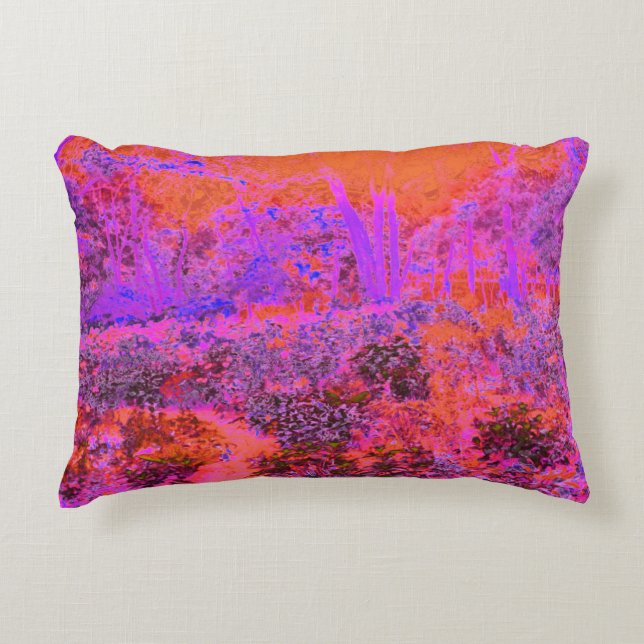 Almofada Decorativa Jardim Impressionista Laranja Trippy Magenta (Frente)