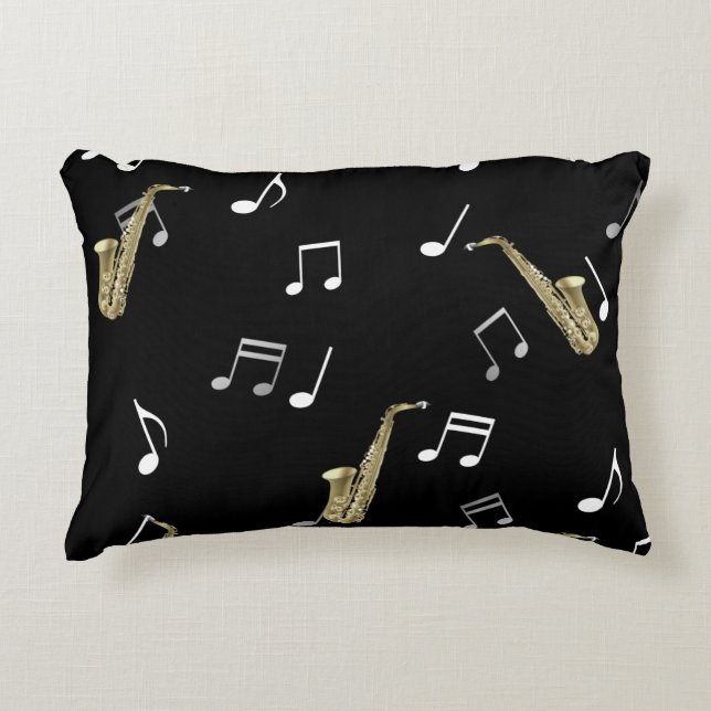 Almofada Decorativa Jazzy Saxofone e Notas Musicais (Frente)