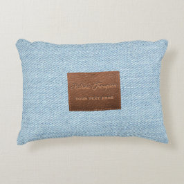 Almofada Decorativa Jeans Negra Azul Moderno Textura Patch de Couro