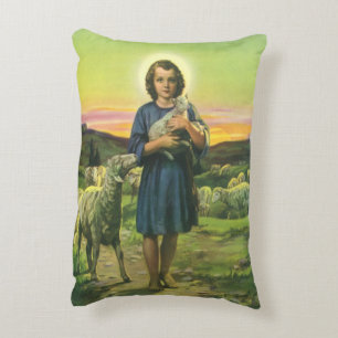 Almofada Decorativa Jesus Cristo Pastor Vintage com Cordeiro Bebê