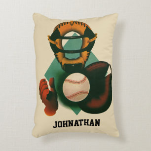 Almofada Decorativa Jogador de beisebol esportivo vintage, receptor co