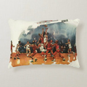 Almofada Decorativa Jogo de basquete esportivo vintage, jogadores de b