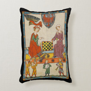 Almofada Decorativa Jogo de Xadrez do Codex Manesse do século XIV