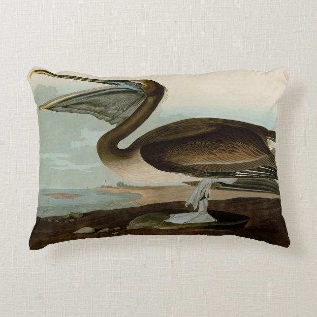 Almofada Decorativa John James Audubon Brown Pelican Trabalho de arte  (Frente)
