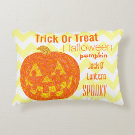 Almofada Decorativa Jolly Jack O Lantern Halloween Pumpkin Chevron
