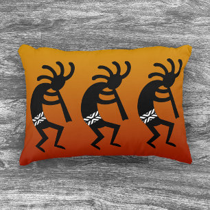 Almofada Decorativa Kokopelli de dança alaranjado e preto do sudoeste