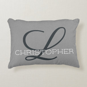 Almofada Decorativa L Inicial Nome Personalizado Preto Branco Cinza