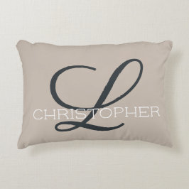 Almofada Decorativa L Inicial Nome Personalizado Tan Taupe Moderno