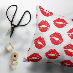 Almofada Decorativa Lábios Vermelhos, Batom Vermelho, Beijo, Padrão De