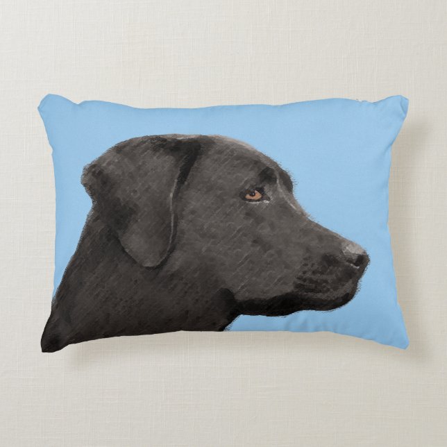 Almofada Decorativa Labrador Retriever Black Painting Original Dog Art (Frente)