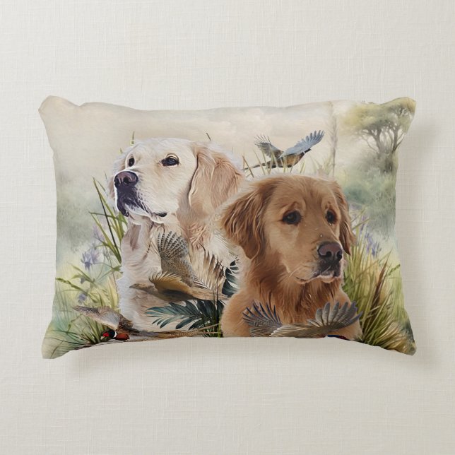 Almofada Decorativa Labrador Retrievers com Faisão, Arte (Frente)