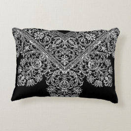 Almofada Decorativa Lace italiano de luxo branco sobre preto