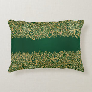 Almofada Decorativa Laço dourado da folha no fundo verde