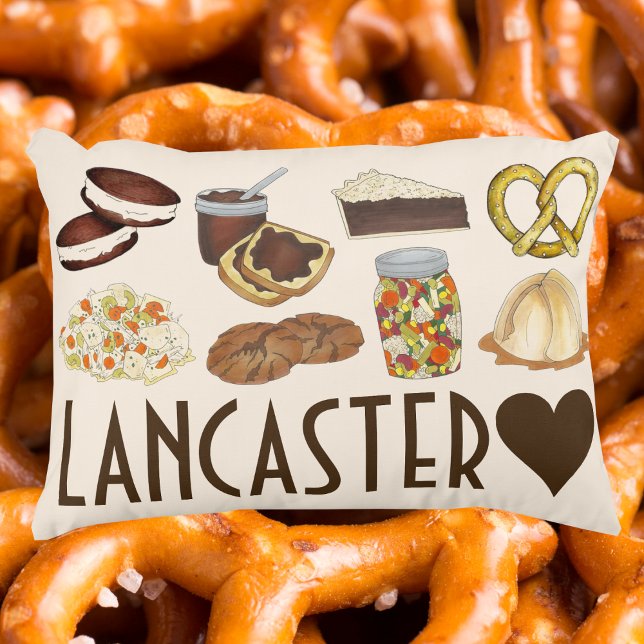 Almofada Decorativa Lancaster, Comidas holandesas Amish da PA, Pensilv (Lancaster Pillow)