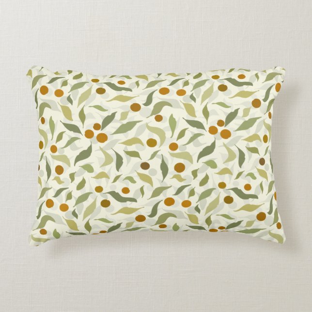 Almofada Decorativa Laranja Berries e Folhas no creme - padrão. (Frente)
