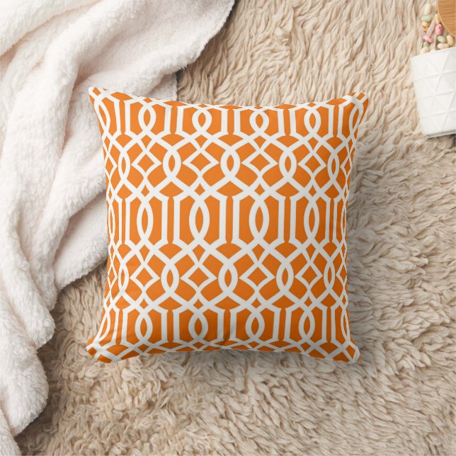 Almofada Decorativa Laranja Branco Treliça Marroqu (Cobertor)