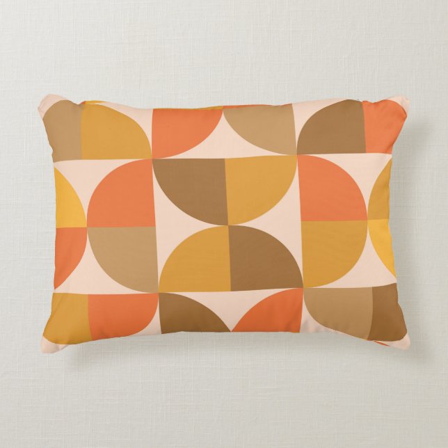 Almofada Decorativa Laranja e Marrom Meados do Século Metade de Círcul (Frente)