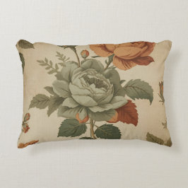 Almofada Decorativa Laranja Queimada Verde Sálvia Estampa Floral Vinta