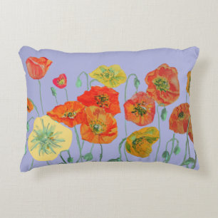 Almofada Decorativa Laranja Vermelho Desbotado Papoula Papoulas Lavand