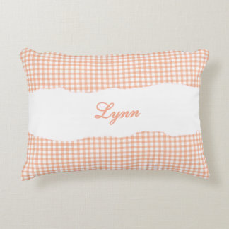 Almofada Decorativa Laranja Xadrez Rústico Nome Personalizado