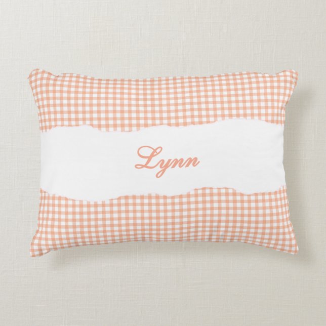 Almofada Decorativa Laranja Xadrez Rústico Nome Personalizado (Frente)