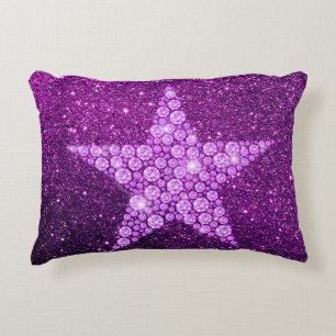 Almofada Decorativa Lavanda Diamond Star Purple Faux Glitter