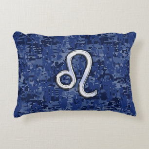 Almofada Decorativa Leão Zodiac - Sinal sobre Camuflagem Digital Azul