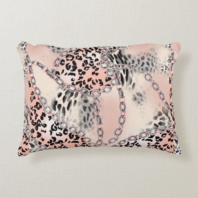 Almofada Decorativa Leopard pattern, flowers, chain, roses (Frente)